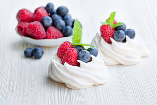 Pavlova topped with fruit
